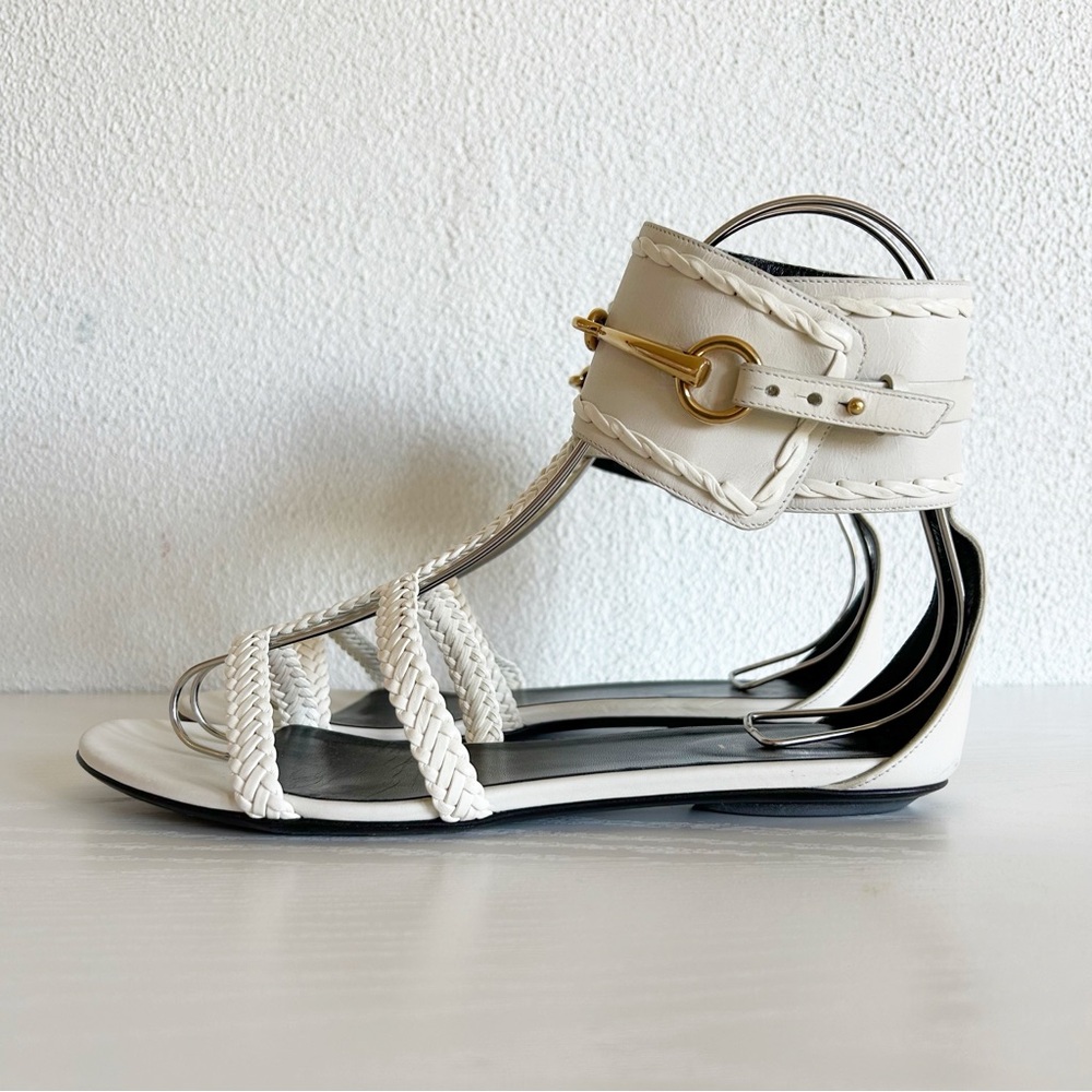 Gucci Ursula White Horsebit Flat Leather Sandals Size EU 38 - Picture 4 of 14